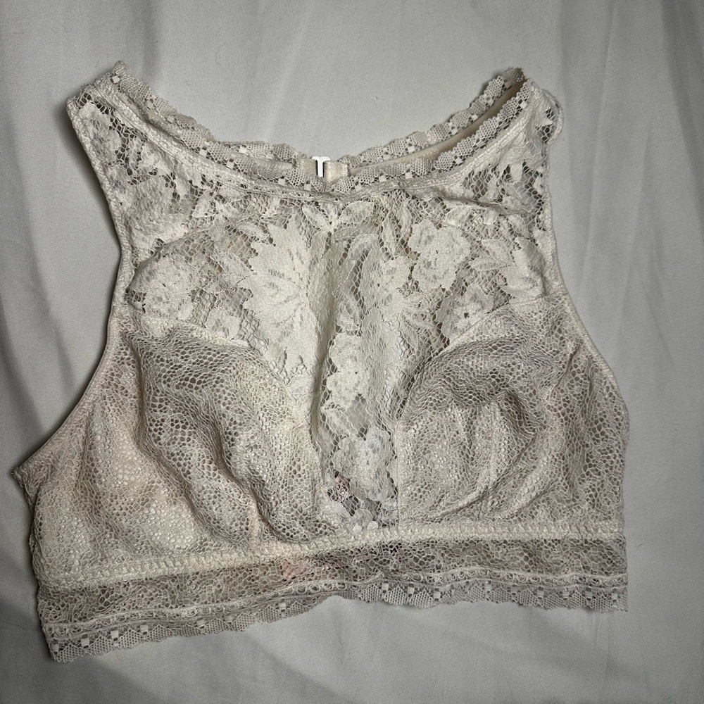 Victoria's Secret High Neck Cream and Beige Lace Bralette size Large